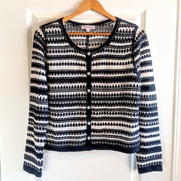 Nanette Lepore Stripe Open Work Crochet Cardigan - Picture 1 of 5